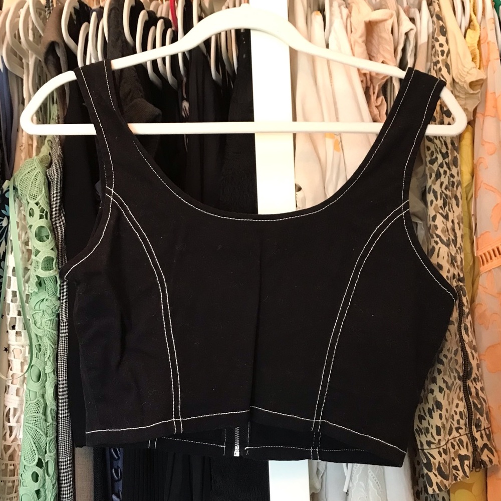 ❌F21 Topstitched Denim Zip-Front Cropped Top - Picture 12 of 12